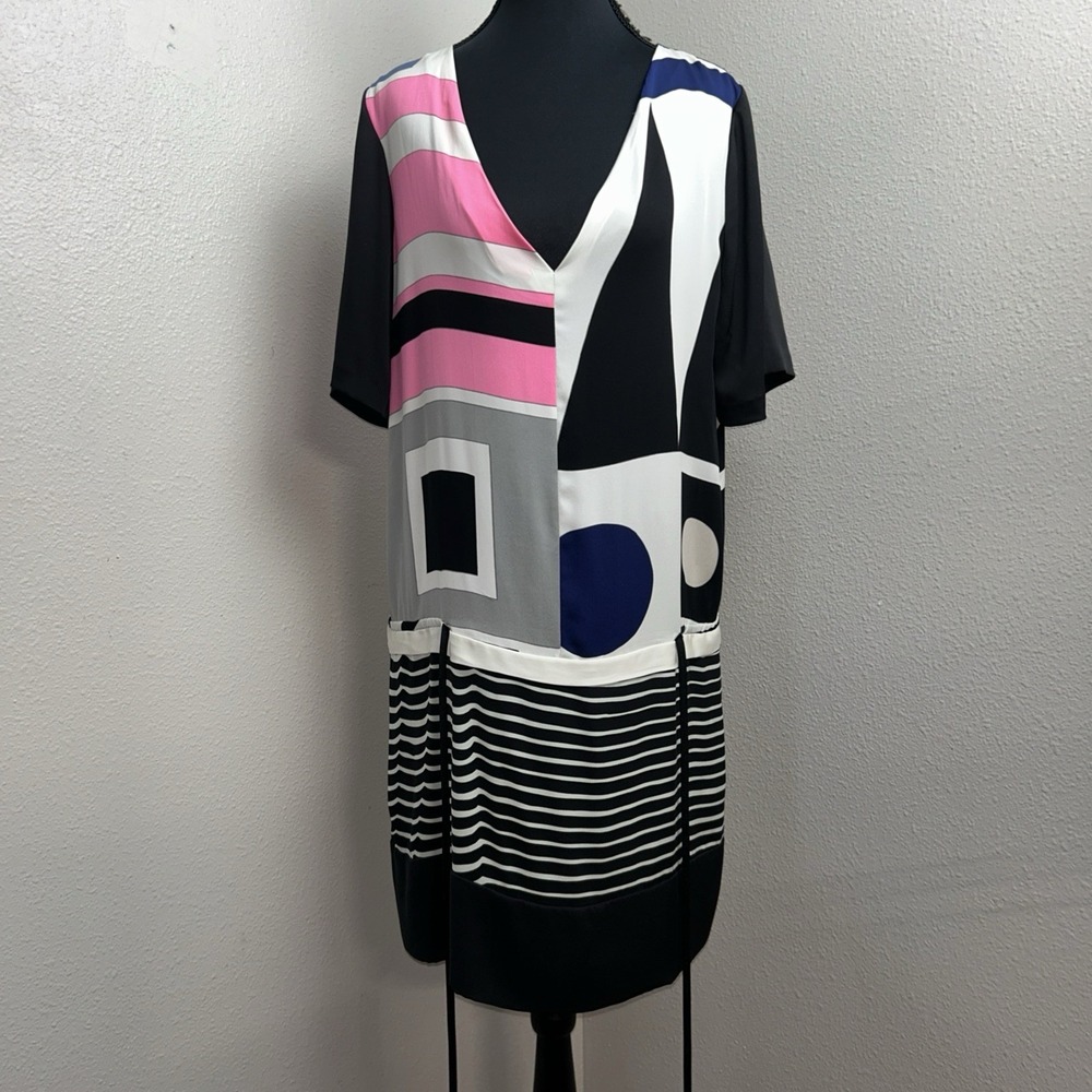 Diane Von Furstenberg Koemi Silk Dress Women's 6 Geometric Retro Short Sleeve